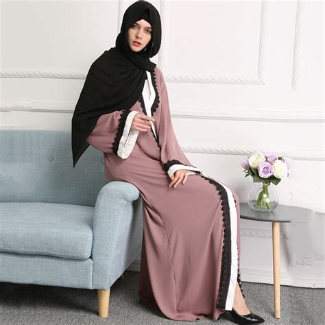 Muslim Abaya Lace Maxi Dress Cardigan Kimono Cotten Long Robe Gowns Sashes Tunic Jubah Middle