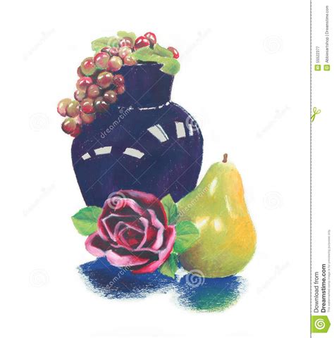 Fruit And Flower Still Life Oil Pastel Painting Stock Illustration