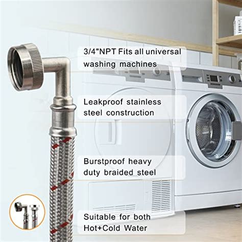 Washing Machine Hoses 4 Ft Premium Stainless Steel With 90 Degree Elbow