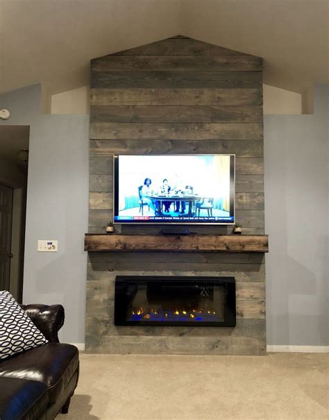 Weathered Grey Rustic Farmhouse Style Fireplace Wall Vaulted Ceiling