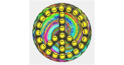 Happy Hippie Smiley Peace Classic Round Sticker Zazzle