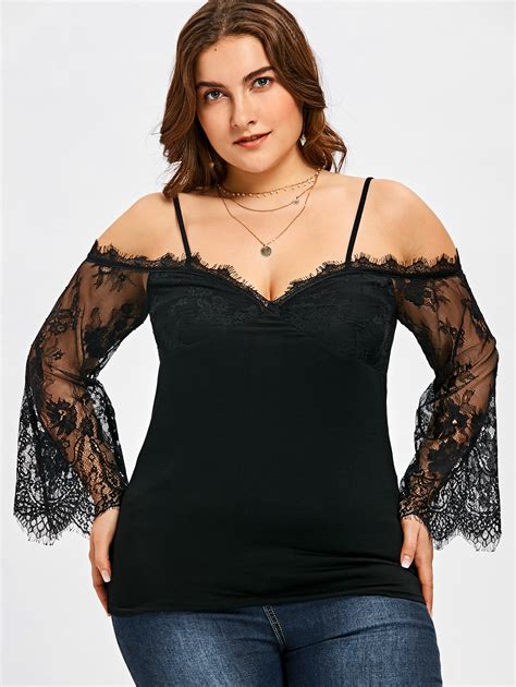 wipalo summer 2018 solid sexy lace off shoulder shirt casual top plus size 5xl sheer bell sleeve