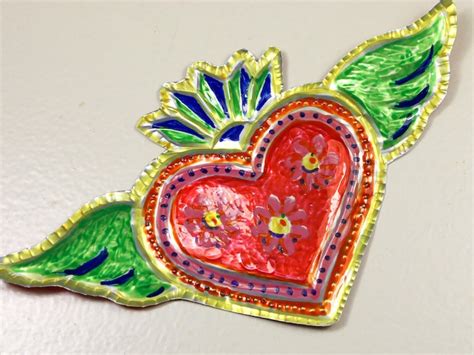 Recycled Craft Mexican Tin Heart Folk Art My Poppet Makes