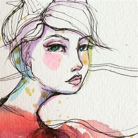 Pen And Watercolour Gazing Of Into The Mid Distance Face Drawing