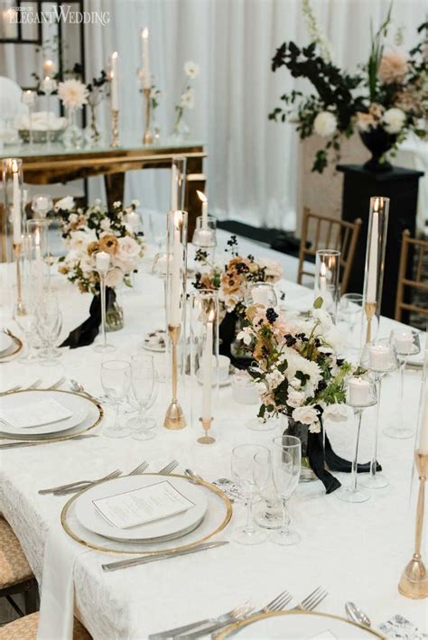 Modern Black And White Wedding White Wedding Table Setting Black