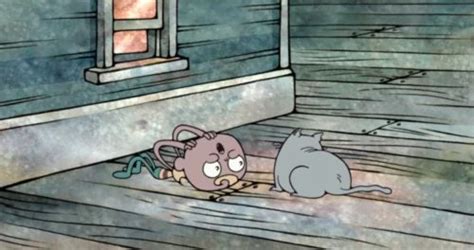 A Cartoon Character Is Laying On The Ground Next To A Cat That Is