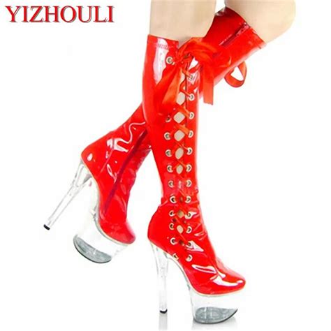 Lacing Sexy Bride Crystal Boots 15cm High Heeled Shoes Steel Pipe Dance Shoes Sexy Clubbing 6
