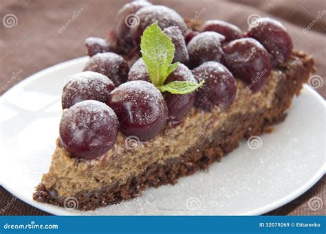 Delicious Chocolate Cherry Tart Stock Image Image Of Piece Cuisine 32079269