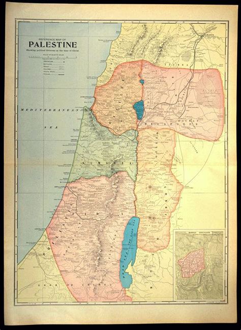 Holy Land Map Of Palestine Wall Decor Art Large Israel Etsy