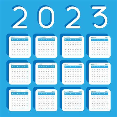 2023 Calendario Azul Diseño Plano Vector Premium