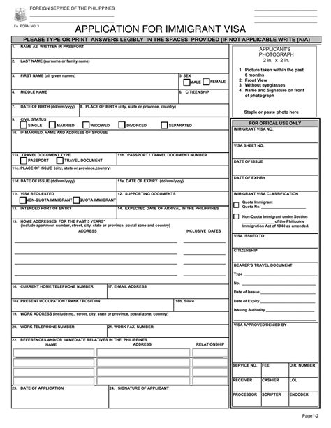 Washington Dc Philippines Immigrant Visa Application Form Embassy