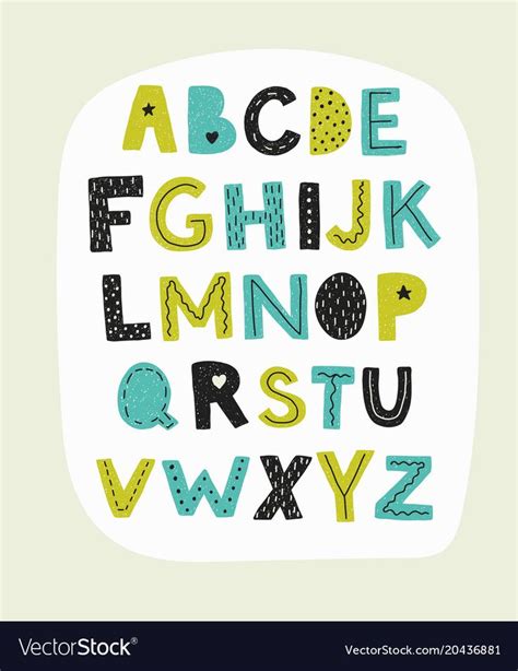 Hand Drawn Alphabet Letters With Different Shapes And Colors On White