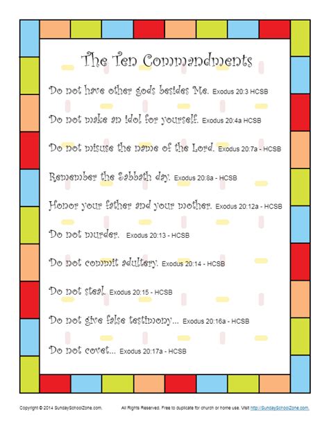 The Ten Commandments Printable