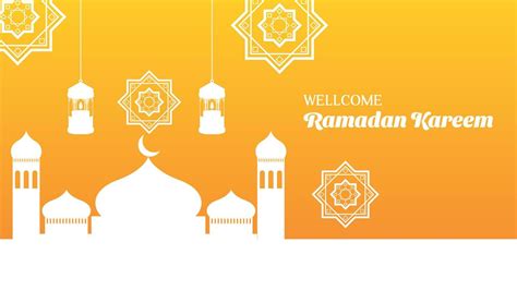 Ramadan Kareem Background In Orange And White Color Islamic Vector