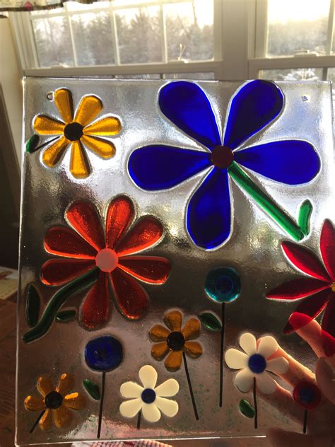 Fused Flowers Approx 10” X 12” 110 Fused Glass Art Stained Glass Bullseye Glass Glass