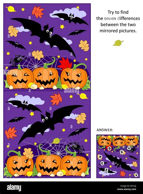 Halloween Themed Visual Puzzle Find The Seven Differences Between The