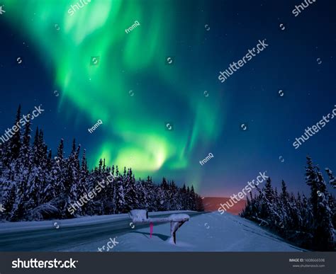 Waving Green Northern Lights Sky Alaska Stock Photo 1608666598