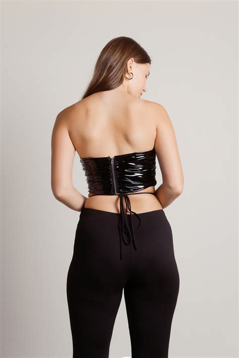 Change You Patent Leather Bustier Crop Top In Black 37 Tobi Us