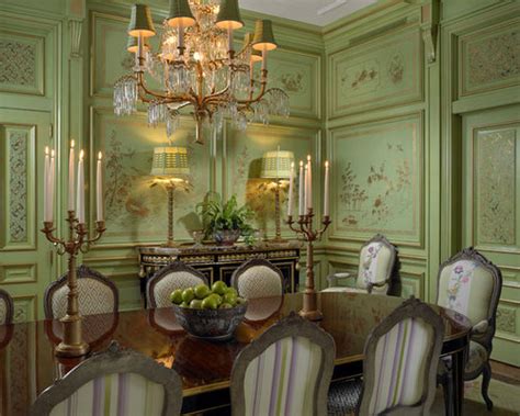To play up the snug dimensions of the guest room in this victorian farmhouse, the homeowner covered the walls and trim with rich green paint. Green Dining Rooms | Houzz