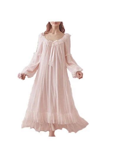 Womens Vintage Victorian Nightgown Long Sleeve Sheer Sleepwear