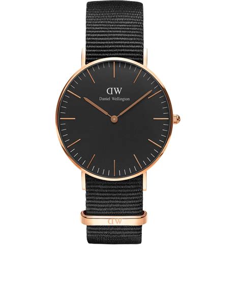 daniel wellington classic cornwall orologio unisex adulto 36mm in nato nero oro rosato