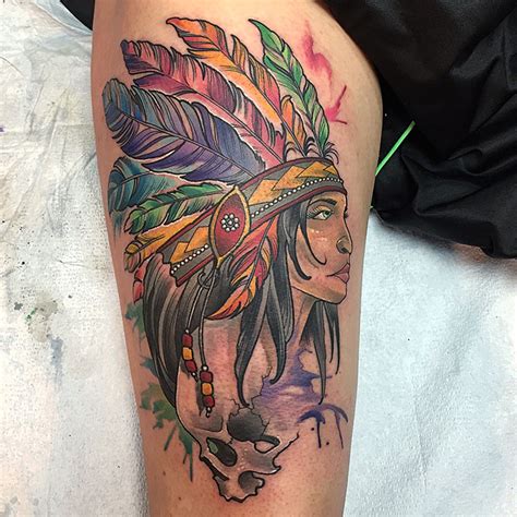 The headdress, being the predominant feature of indian skull tattoos, can be made more striking by means of detailed shading. Paul Berkey - Denver Tattoo Artist