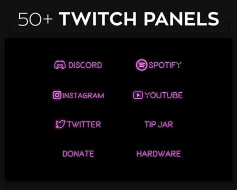 Pink Neon Twitch Panels Streaming Custom Twitch Png Panels Set Bundle