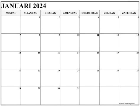 Januari 2024 Kalender Nederlandse Kalender Januari