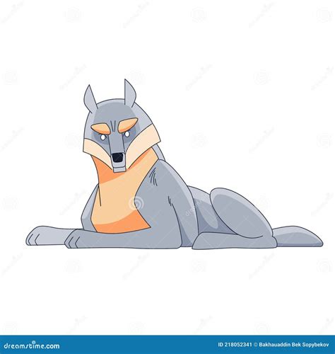 Wolf Lying Down Cartoon Vector Flat Style Illustration Isolated On A White Background Stock