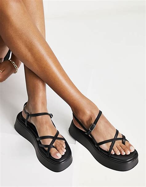 Vagabond Courtney Strappy Flatform Sandals In Black Leather Asos