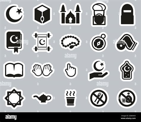 Islamic Religion Culture Icons Black White Sticker Set Big Stock