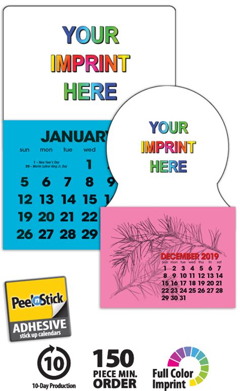 2020 Full Color Stick Up Colored Paper Calendar Approx 3 X 5