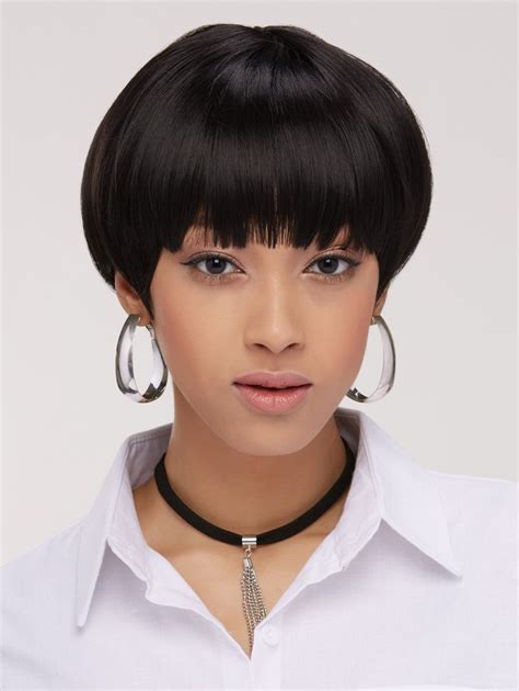 Short Bowl Cut Synthetic Hair Wig Black In Synthetic Wigs
