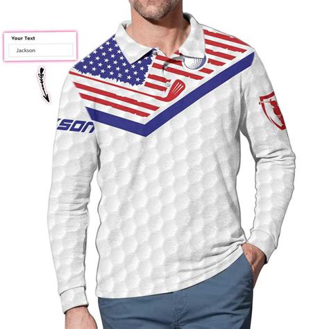 Golf American Flag New Custom Mens Long Sleeve Polo Shirt Personalized