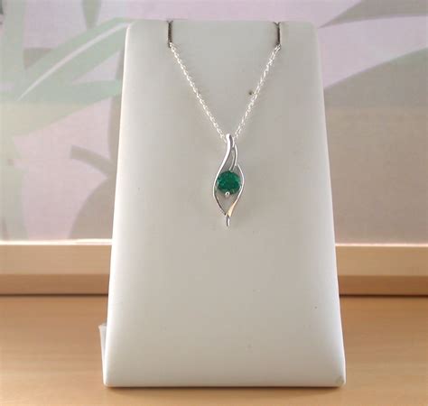 925 Emerald Lab Created Pendant And 18 Sterling Silver Chaingreen