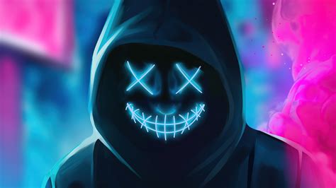Neon Guy Mask Smiling 4k Hd Artist 4k Wallpapers Images