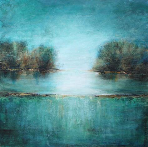 Tree Painting Teal Abstract Textured Art Large By Laurenmarems