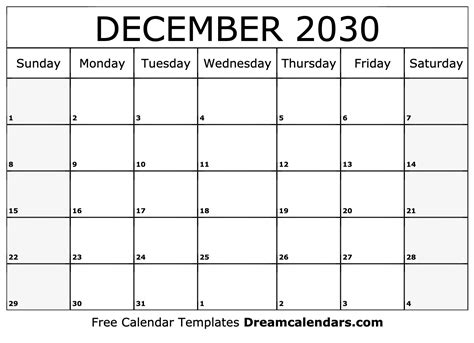 December 2030 Calendar Free Blank Printable With Holidays