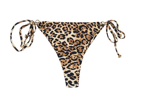 Accessorized Side Tie Leopard Print Thong Bikini Bottom Bottom