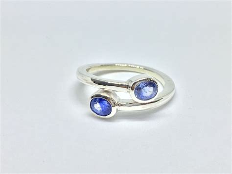 Natural Blue Sapphires 2 Stone Silver Ring Lihiniya Gems