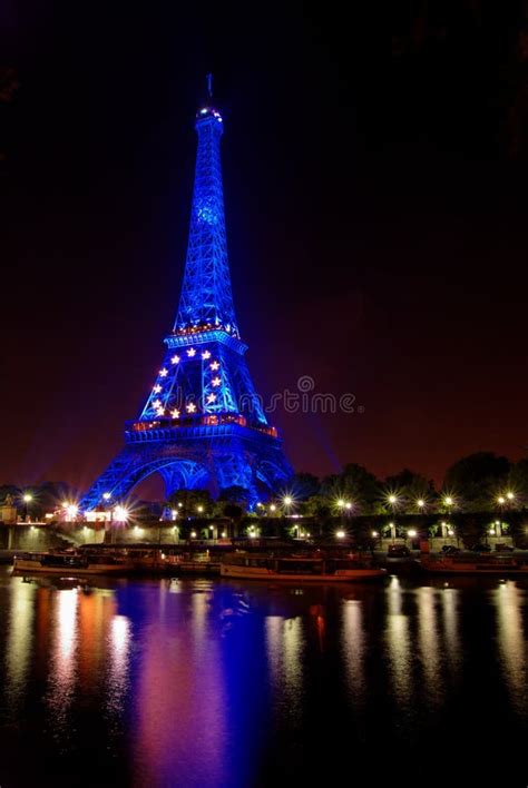Paris By Night Eiffel Tower In Blue Editorial Image Image Of