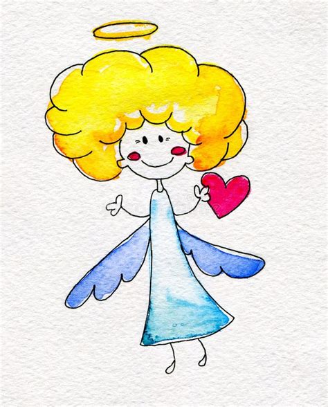 Cute Hand Drawn Angel With Heart In Hands Stock Illustration