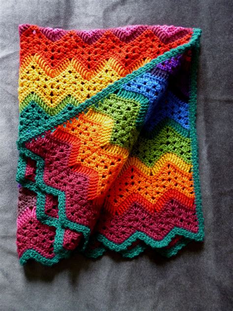 Crochet Rainbow Waves Baby Blanket Handmade Multi Coloured Etsy Uk