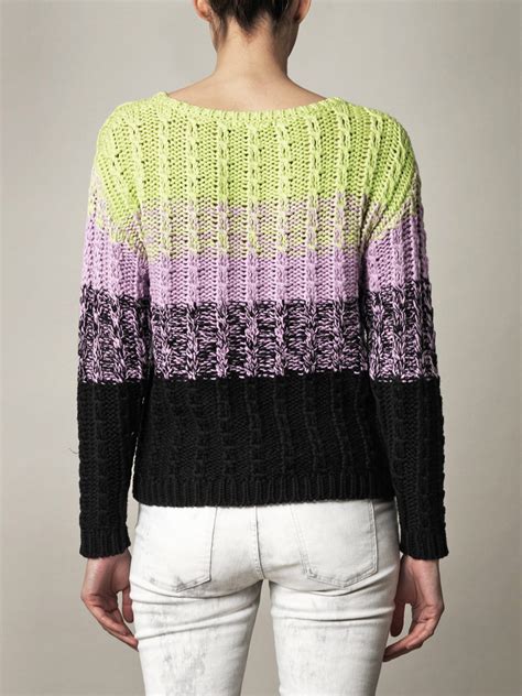 Tibi Chunky Cableknit Sweater In Lime Green Purple Lyst