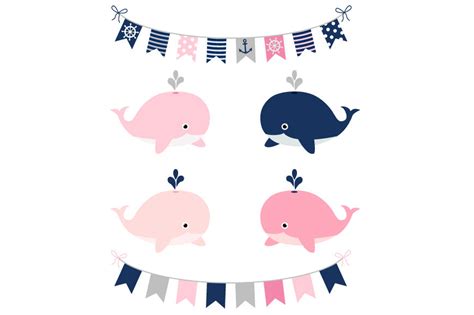 Girl Nautical Clipart Set Kids Sailing Party Whale