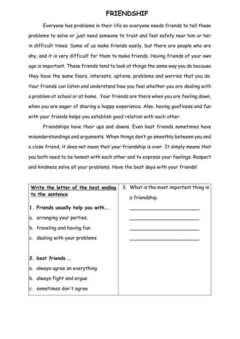 Friendship Online Worksheet For Grade 9 Reading Comprehension