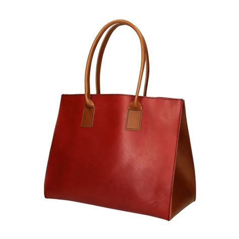 Two Tone Red Tan Leather Tote Bag For Women Handmade Gianluca The