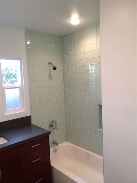 The first sets out the different types of backsplashes. Shower, tile, green, glass tile | Bathroom transformation ...