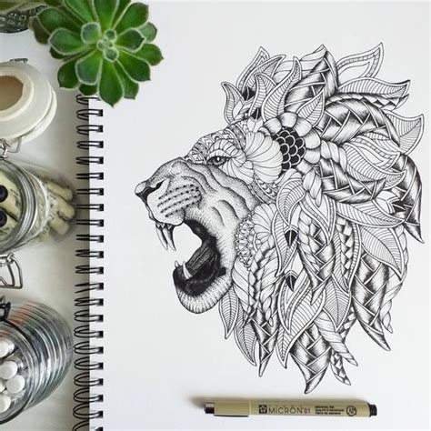 Zentangle Lion Art Print Animal Mandala Illustration Etsy In 2021