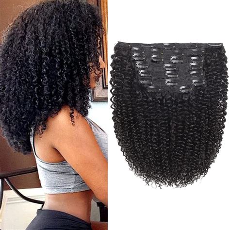 Kinky Curly Clip In Hair Extensions Human Hair 14 Inch 3c